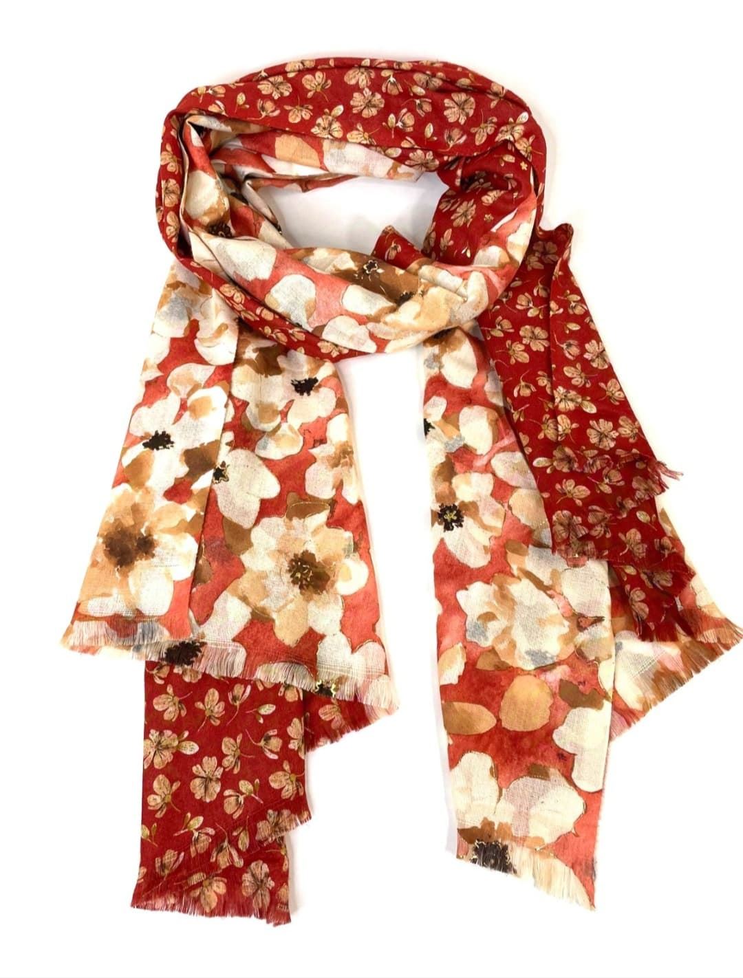 Foulard estampado floral naranjas/granates - Imagen 1