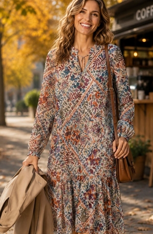 Vestido de gasa flor otoñal - Imagen 1